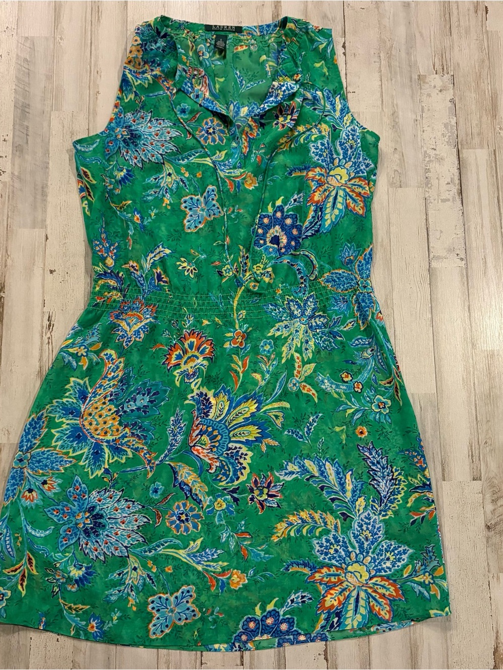 Lauren Ralph Lauren Green Floral Sleeveless Dress Size 4